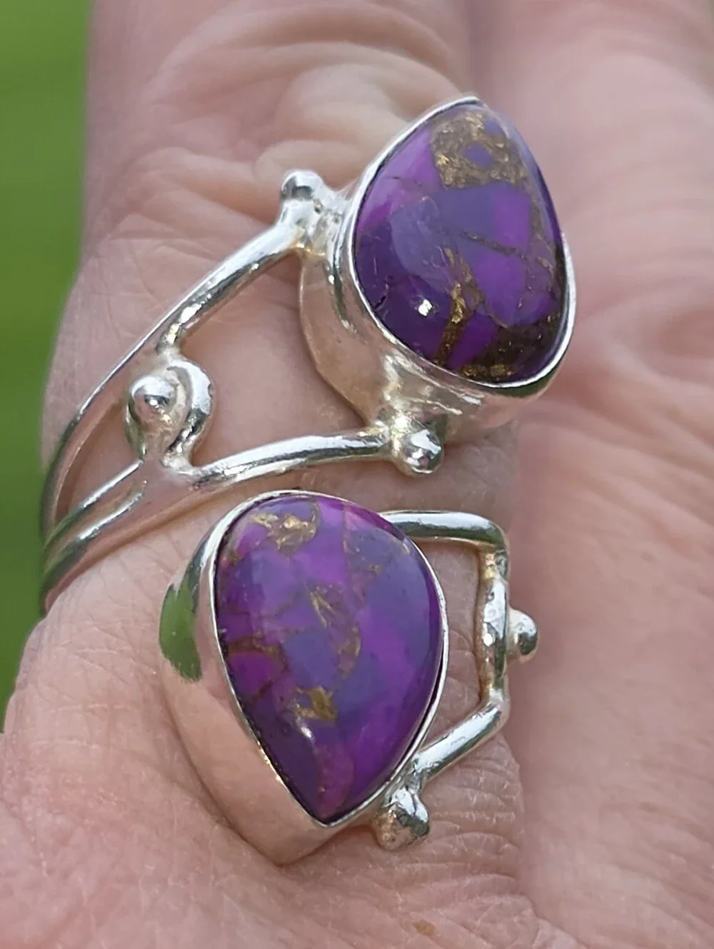 Purple Copper Turquoise Double-Stone Ring In 925 Sterling Silver (7)